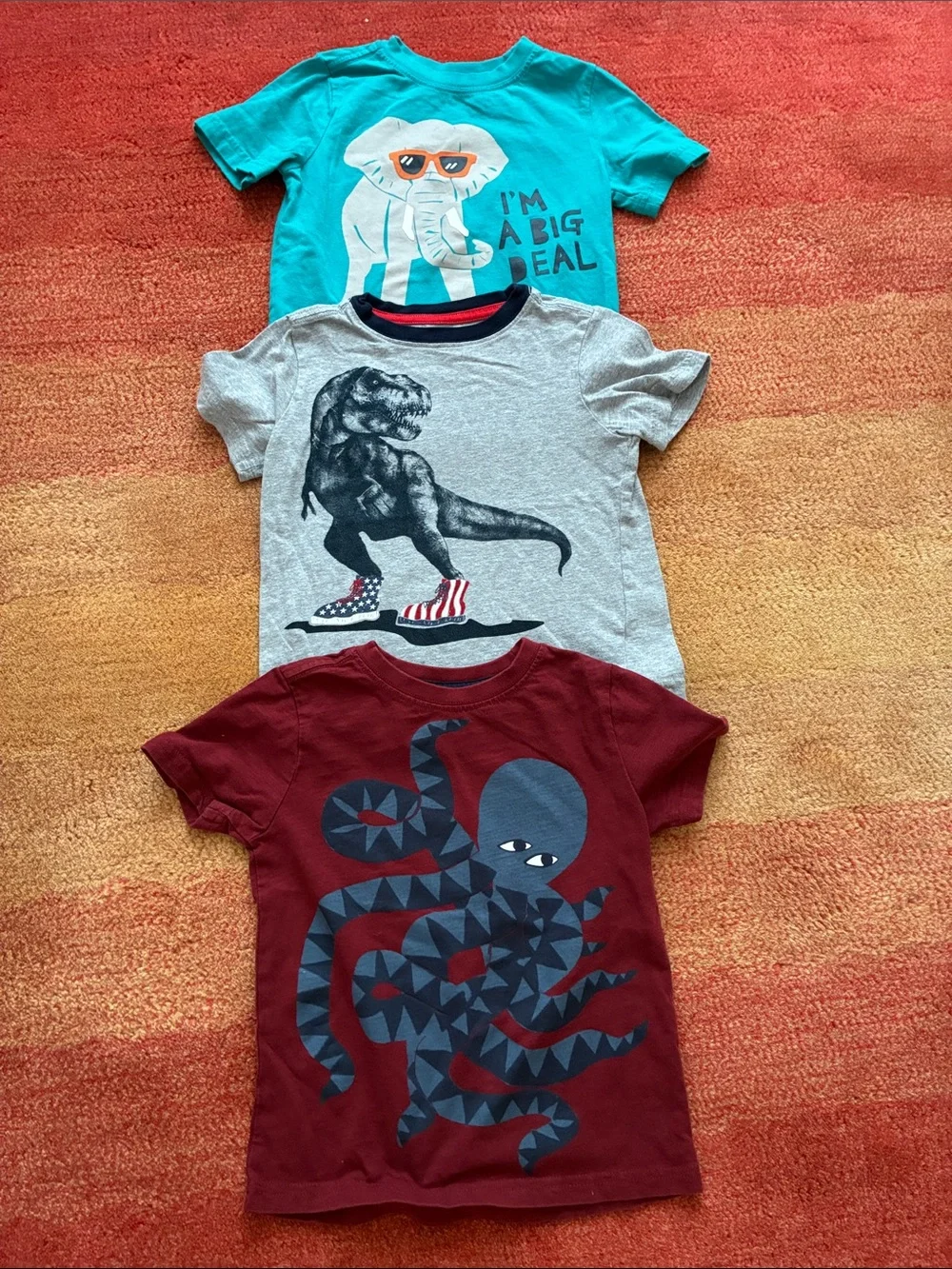 Set of 3 Gymboree Teal Elephant, Gray Dino & Maroon Octopus Graphic Tees, 3T